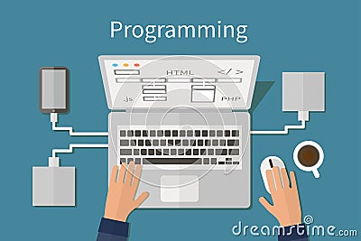 Programming and coding, website deveopment, web Vector Illustration