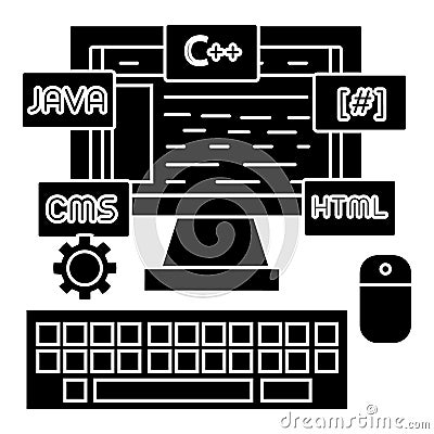 Programming - coding - wed developer icon, vector illustration, black sign on isolated background Vector Illustration