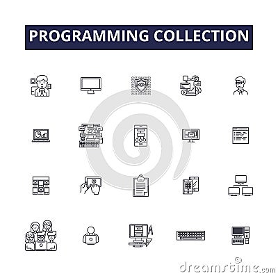 Programming collection line vector icons and signs. Collection, Code, Language, Algorithm, Syntax, Logic, Framework Vector Illustration