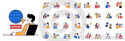 Programming concept with character situations mega set in flat web design. Bundle of scenes people working with program code, Vector Illustration