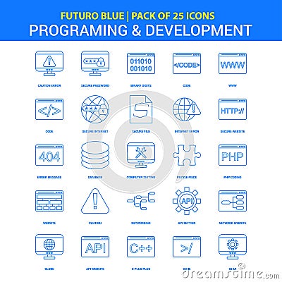 Programming and Developement Icons - Futuro Blue 25 Icon pack Vector Illustration