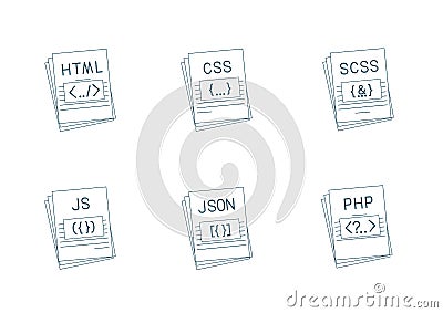 programming file extension icons set Vector Illustration