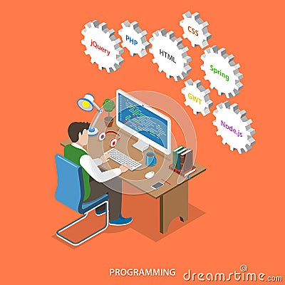 Programming flat isometric vector concept. Vector Illustration