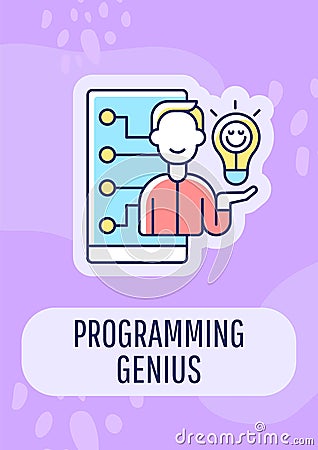 Programming genius greeting card with color icon element Vector Illustration