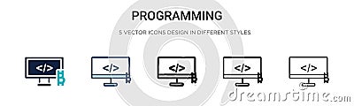 Programming icon in filled, thin line, outline and stroke style. Vector illustration of two colored and black programming vector Vector Illustration