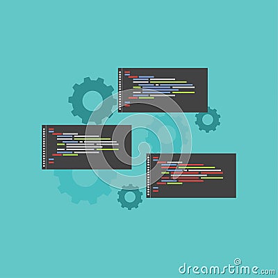 Programming language script. Code script. Information system Vector Illustration