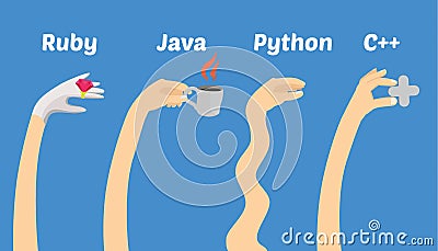 Programming languages illustration - hands of programmers Vector Illustration