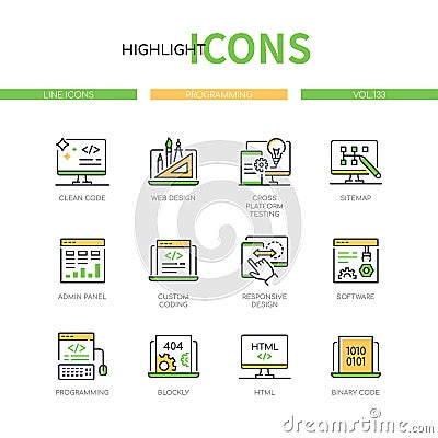Programming - modern line design style icons set Vector Illustration