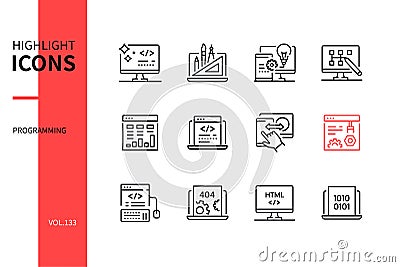 Programming - modern line design style icons set Vector Illustration