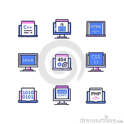 Programming - modern line design style icons set Vector Illustration