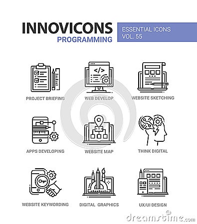 Programming - modern vector line design icons set. Vector Illustration