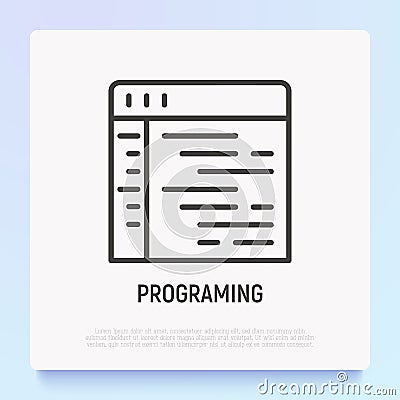 Programming thin line icon. Modern vector illustration of wed page development Cartoon Illustration