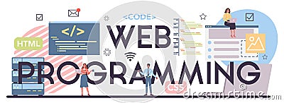 Programming typographic header. Idea of working on the computer, Vector Illustration