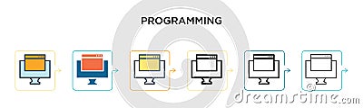 Programming vector icon in 6 different modern styles. Black, two colored programming icons designed in filled, outline, line and Vector Illustration