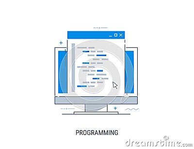 Programming and coding. Development and debugging. Vector Illustration