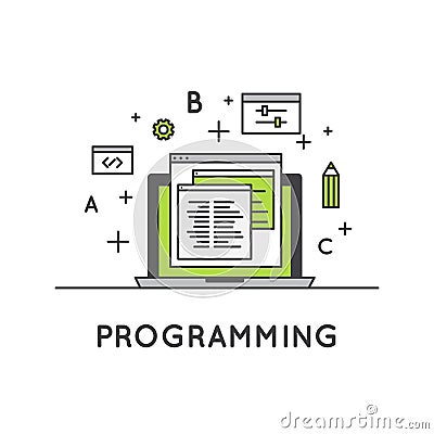 Programming and Web Development or SEO Process and Optimization Stock Photo