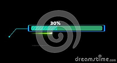 Progress bar animation with callout and laser loading bar inside light blue white fill tone with numeric and 30 percent text Stock Photo