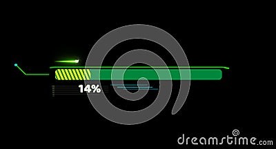 Progress bar animation with laser shoot on callout and loading bar inside green yellow fill tone with numeric and 14 percent text Stock Photo