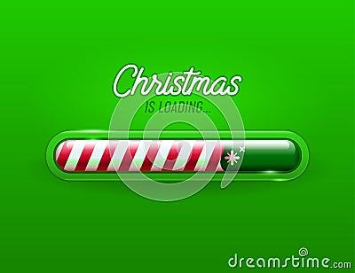 Progress bar christmas invitation xmas loading element on red background. Red progress bar for reaching the new year Vector Illustration