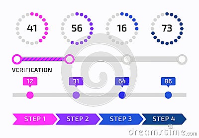 Progress bar. Infographic design. Chart numbers. Loading process. Measurement line. Sequence steps. Verification phases Vector Illustration