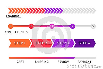 Progress bar. Infographic design. Loading process. Measurement line. Complete diagram. Sequence steps. Business Stock Photo