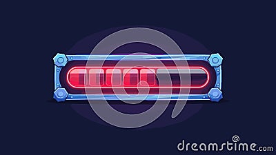 Progress bar loading steps with flourish decorated metal frame with red neon glowing linear loader for game ui design. Cartoo... Vector Illustration