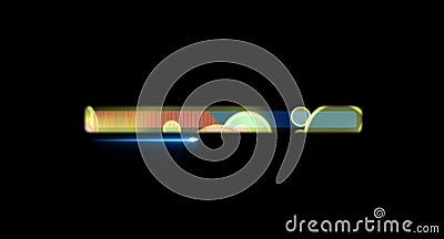 Progress bar with quarter laser shoot animation loading bar red fill tone motion on blur yellow bubbles border on black screen Stock Photo