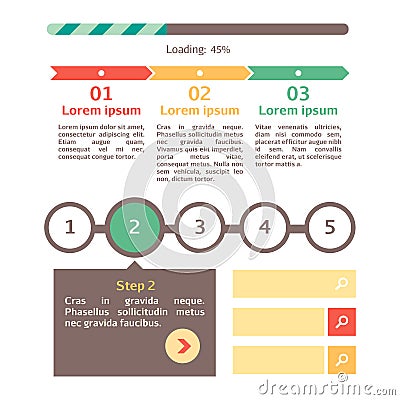 Progress bar set. Loading status bar web indicator. Process download step by step. Stock Photo