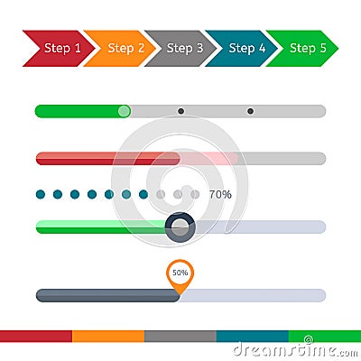 Progress bar set. Loading status bar web indicator. Process download step by step. Stock Photo