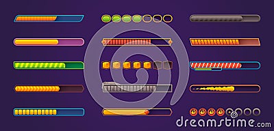 Progress bar. UI game asset for mobile and web application, GUI level indicator for potion and health, shiny glowing Vector Illustration