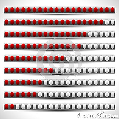 Progress bars, progress, level indicators. Preloader buffer shapes Vector Illustration