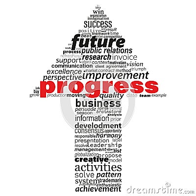 Progress business concept made with words drawing a arrow. Easy color change by selecting same fill color Vector Illustration