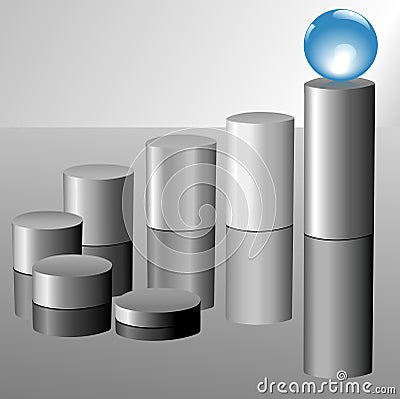 Progress Chart Graph & Blue Crystal Ball on Top Vector Illustration