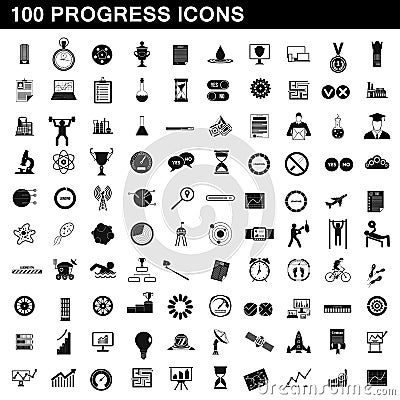 100 progress icons set, simple style Cartoon Illustration