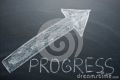 Progress inscription and an arrow up on the whiteboard. The concept of growth, increasing income, and progress Stock Photo