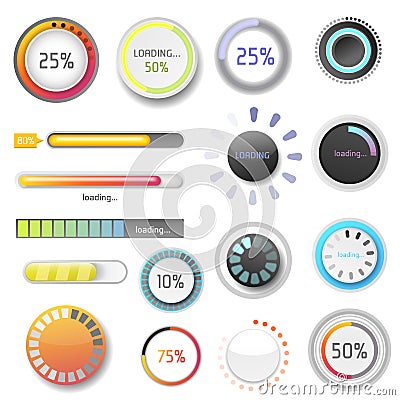 Progress loading bar indicators download progress ui-ux web design template interface file upload vector illustration Vector Illustration