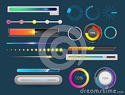 Progress loading bar indicators download progress ui-ux web interface design template file upload vector illustration Vector Illustration