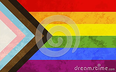 Progress pride flag with grunge texture, LGBT community sign Vector Illustration