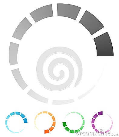 Progress, process indicator with 4 step. Progress bar, preloader (buffer) symbol. Gray plus 4 color circular loading symbol for p Vector Illustration