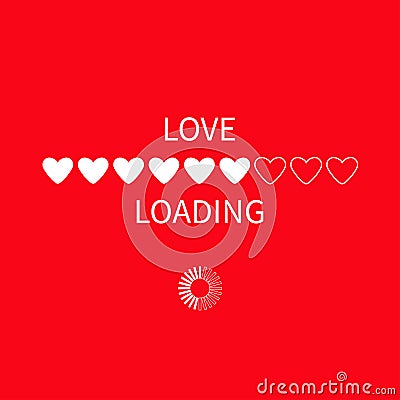 Progress status bar circle icon. Love loading collection. White heart. Funny happy valentines day element.Web design app download Vector Illustration