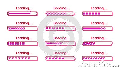 Progress status. Ui graphic icon, flat download bar signor empty loader set. Upload backup, downloading or update Vector Illustration