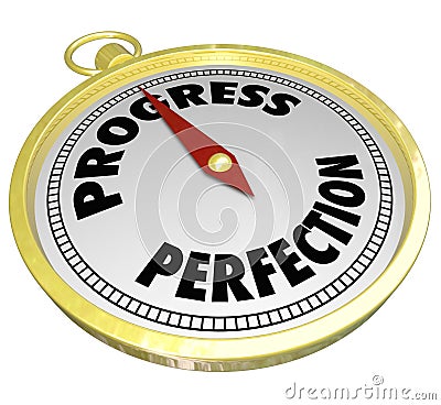 Progress Vs Perfection Gold Compass Point to Improvement Stock Photo