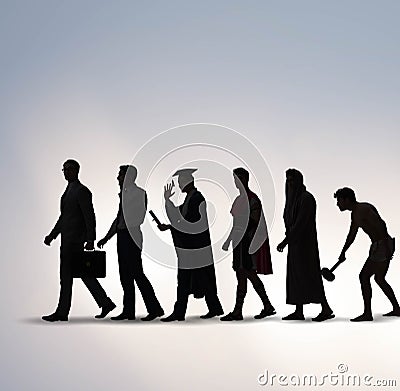 Progression of man mankind from ancient to modern Stock Photo