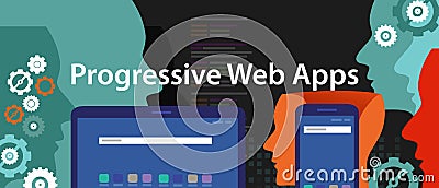 Progressive Web Apps smart phone web application development Vector Illustration