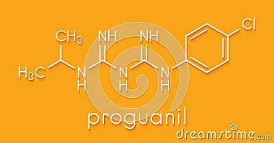 Proguanil prophylactic malaria drug molecule. Skeletal formula. Stock Photo