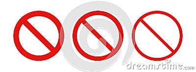 Prohibited circle sign. Prohibition red icon. Ban icon. Red circle with cross line symbol. Caution frame symbol Vector Illustration