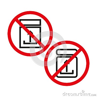 Prohibited container graphic. Red ban Vector emblem. Secure storage icon. No access indication. Vector Illustration
