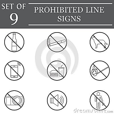 Prohibited line icon set, forbidden symbols Vector Illustration