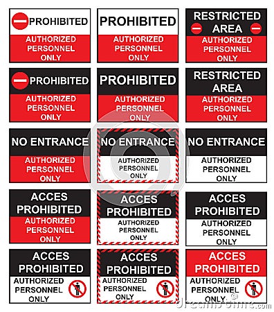 Prohibited - no entrance signs collection Stock Photo