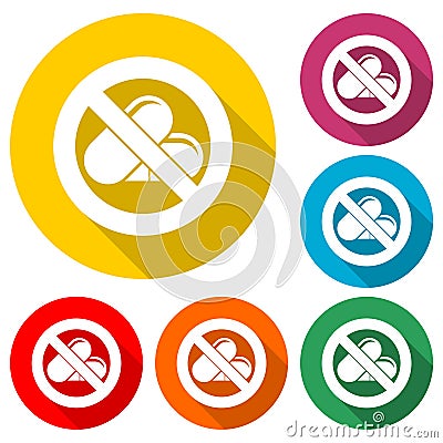 Prohibited sign capsules drugs isolated icon, No pills, No drug, color icon with long shadow Vector Illustration